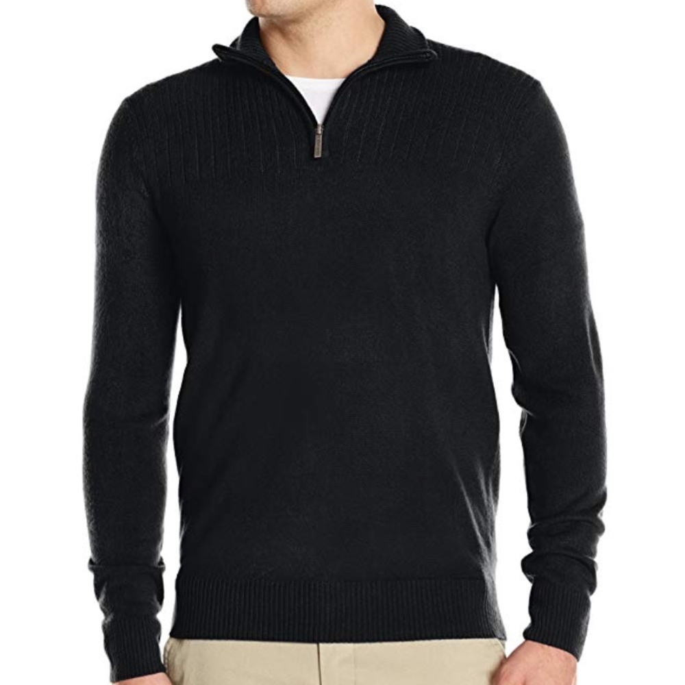 Geoffrey Beene Black Ribbed Quarter Zip Pull-Over